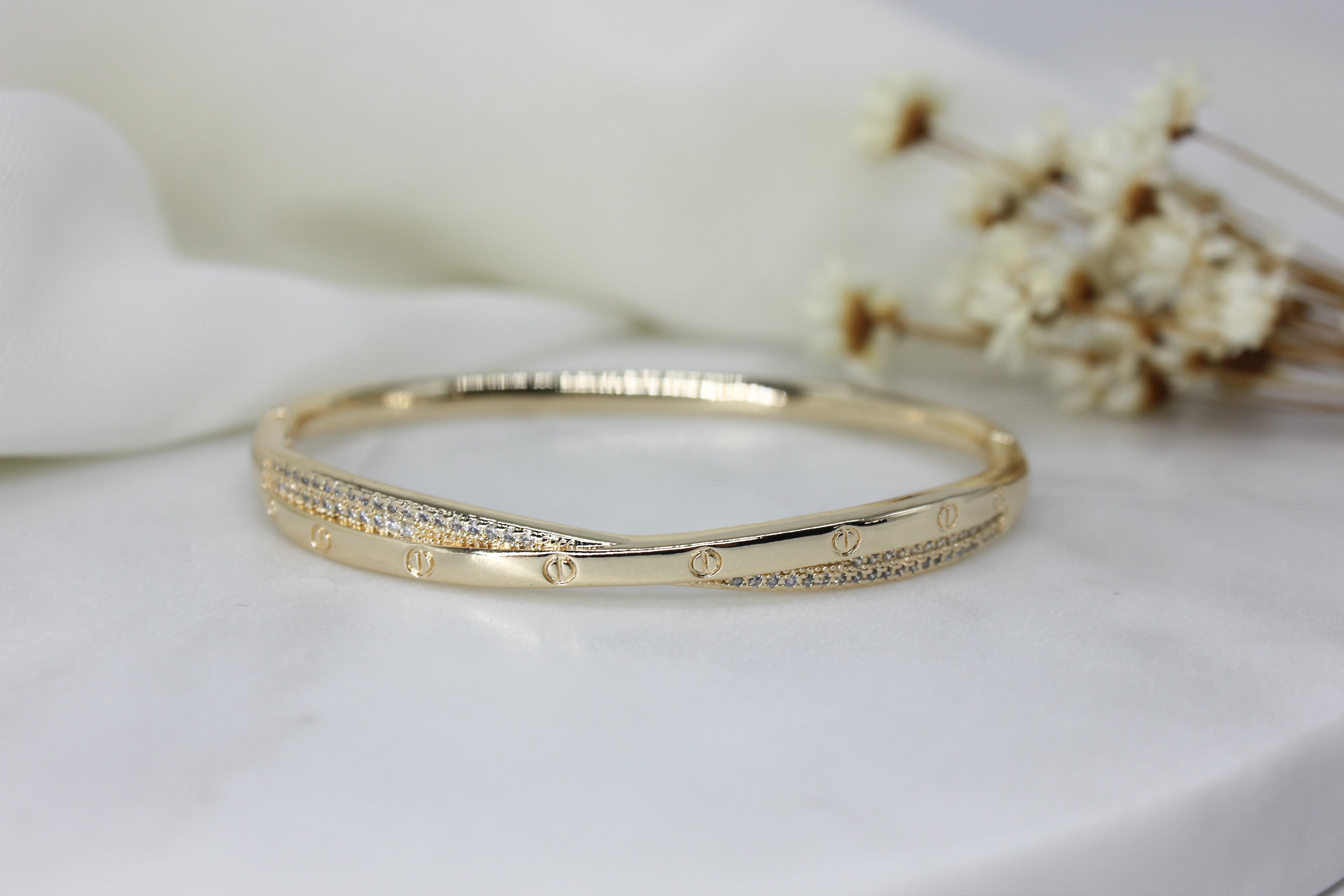 Pave Twist Clasp Bangle