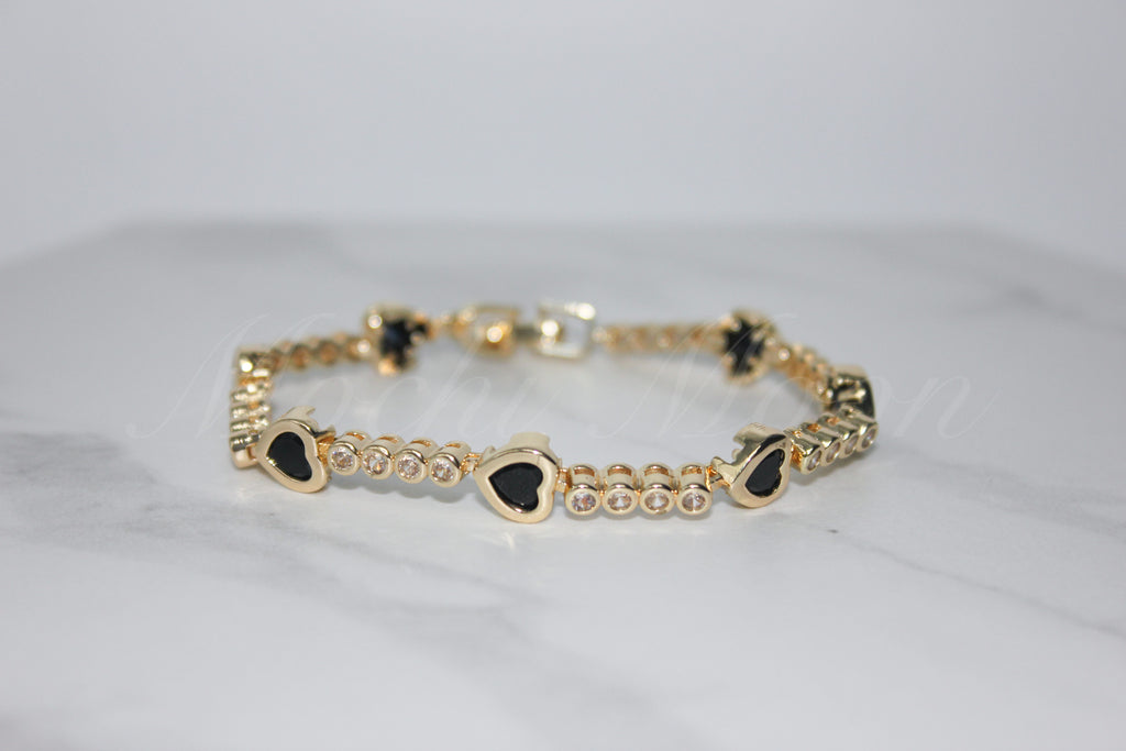 Black Heart Tennis Bracelet