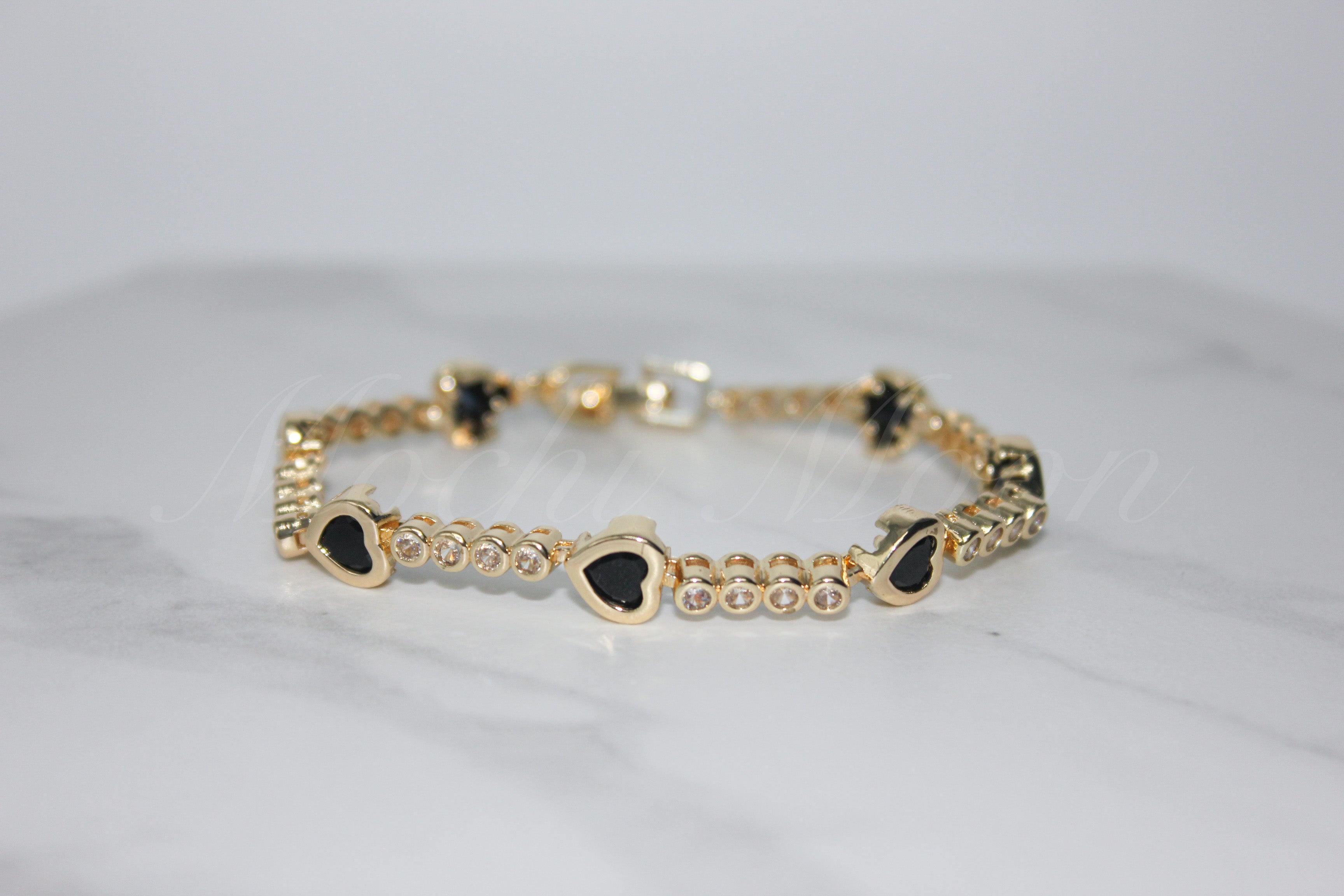 Black Heart Tennis Bracelet