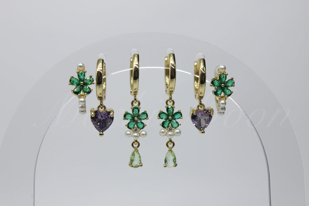 Emerald Blossom Earring Set