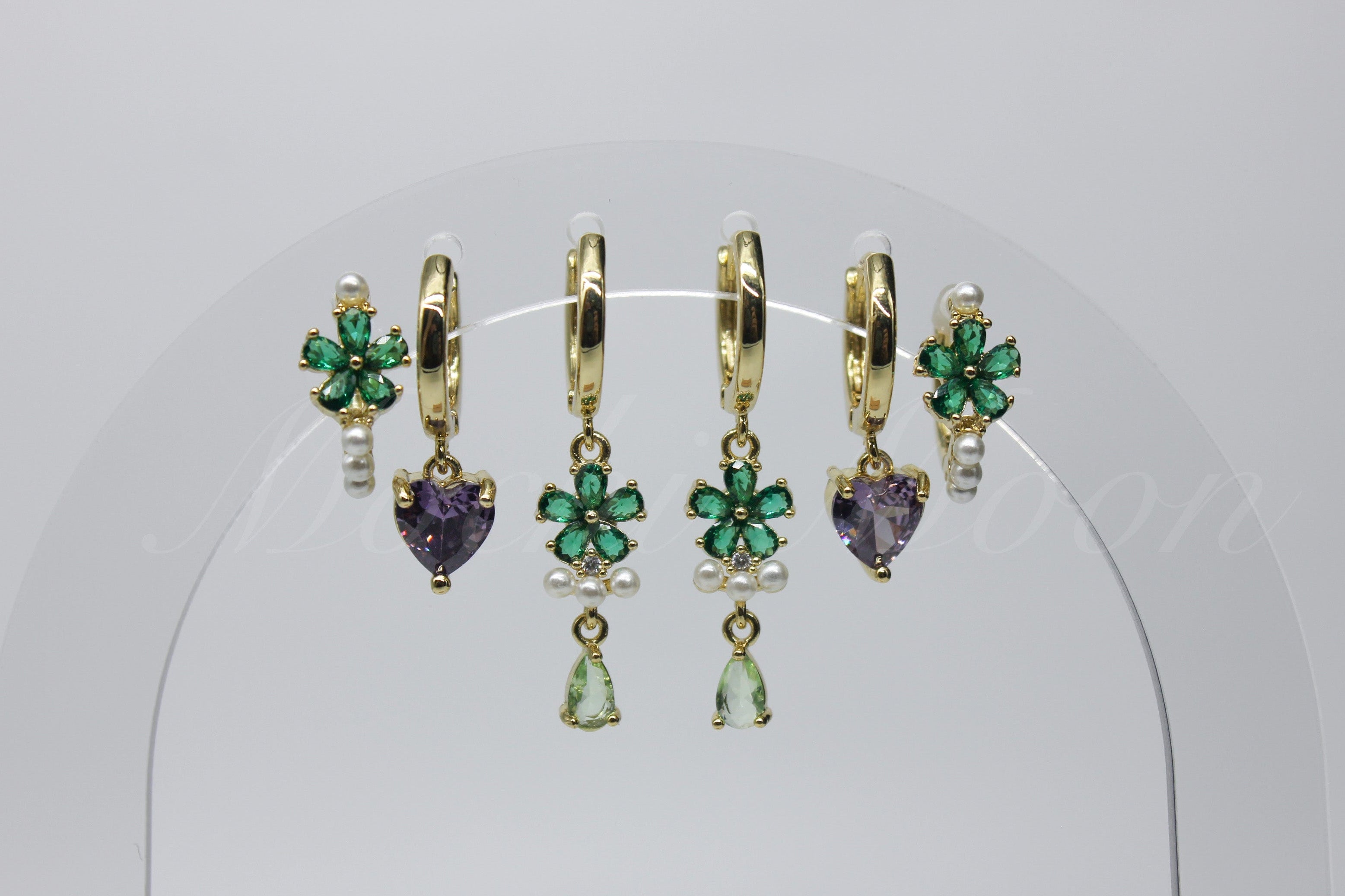 Emerald Blossom Earring Set