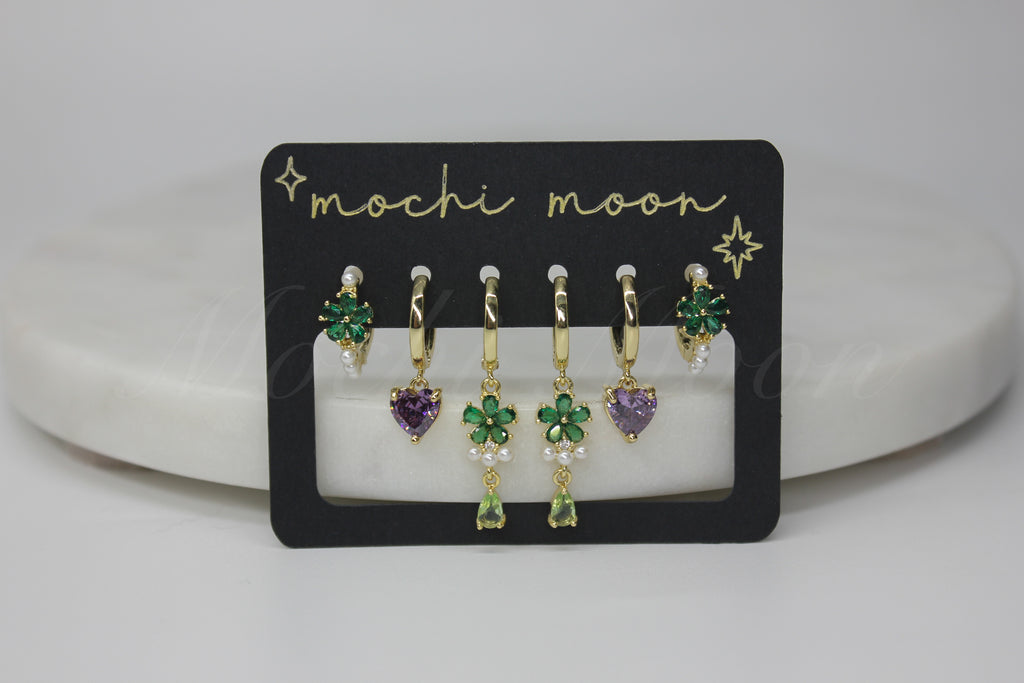 Emerald Blossom Earring Set