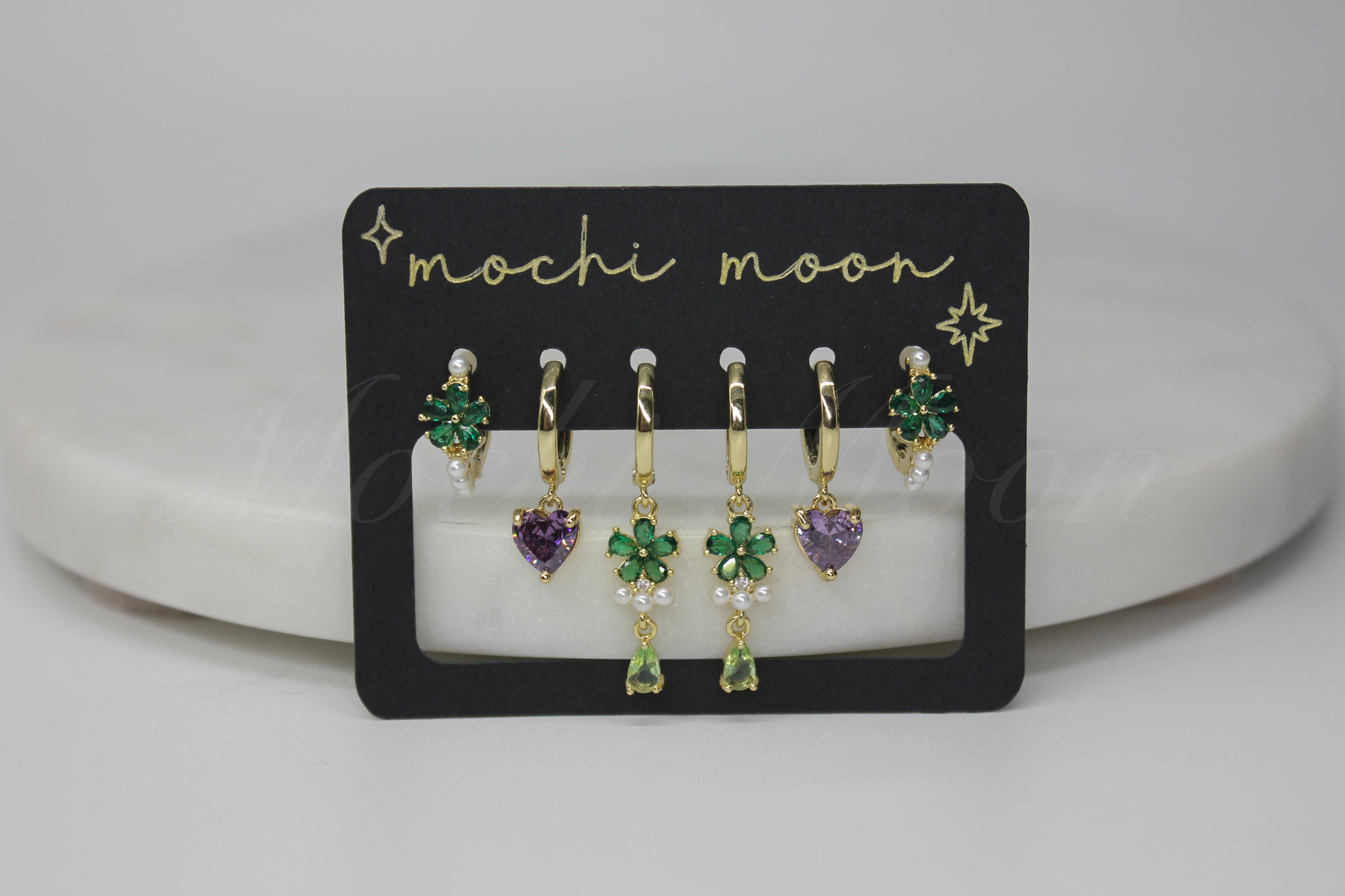Emerald Blossom Earring Set