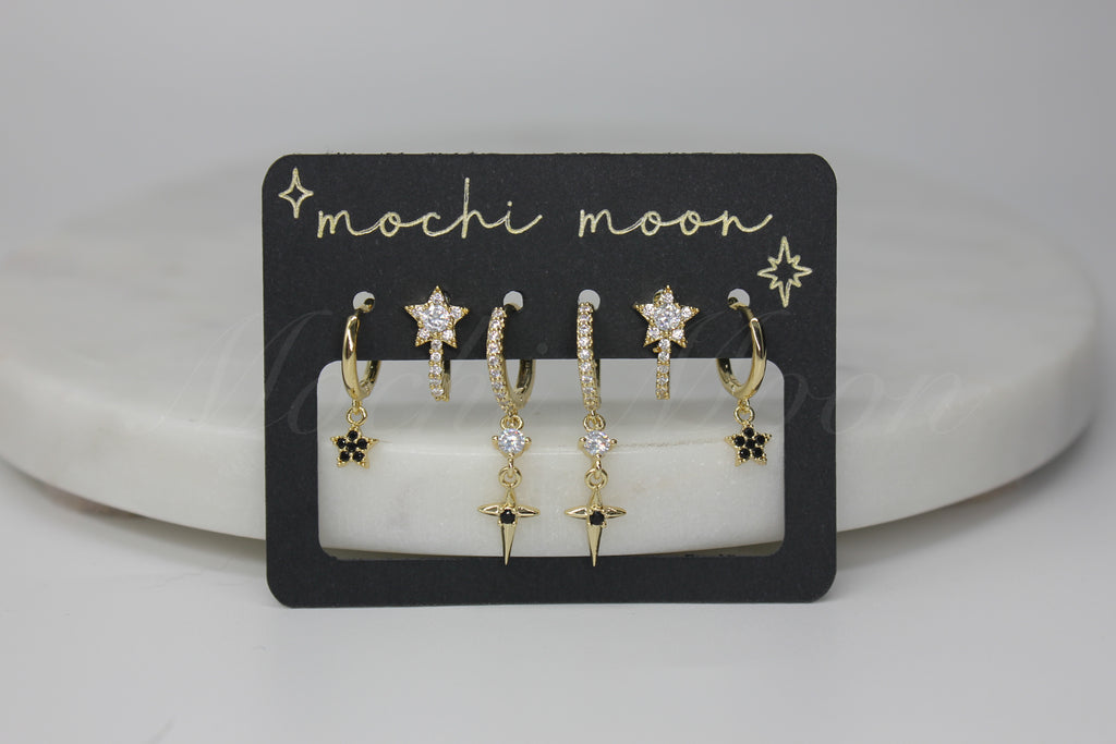 Black Starburst Earring Set