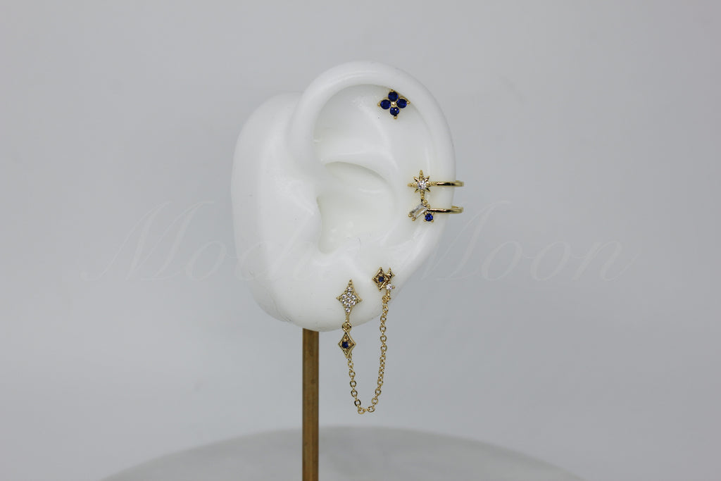 Blue Celestial Chain Earring Set