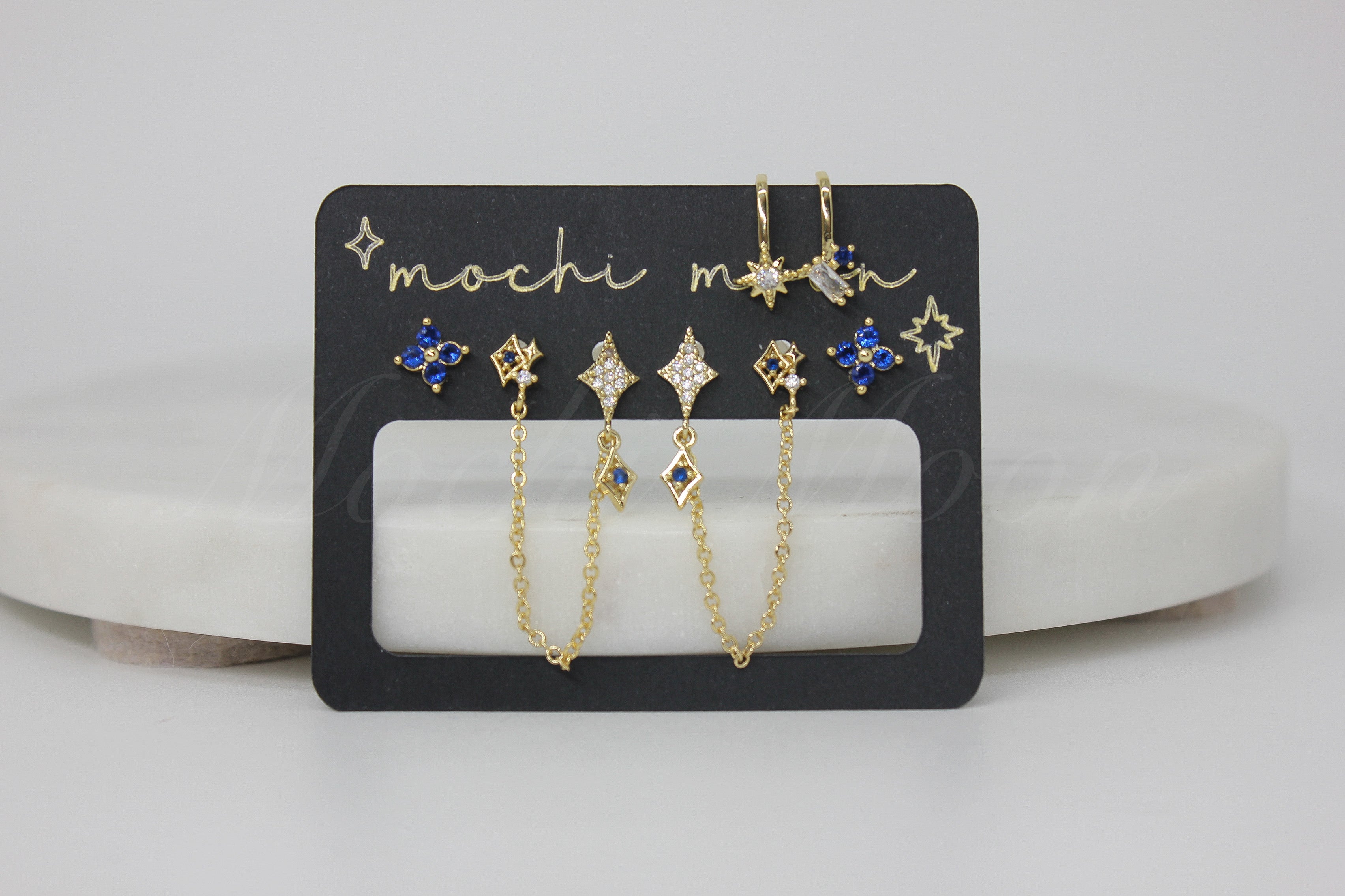 Blue Celestial Chain Earring Set