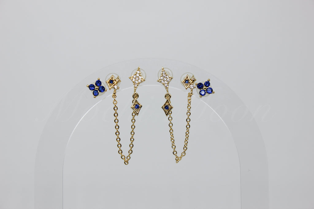 Blue Celestial Chain Earring Set